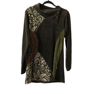Green Boho Top - Leopards & Roses Velvet Tunic